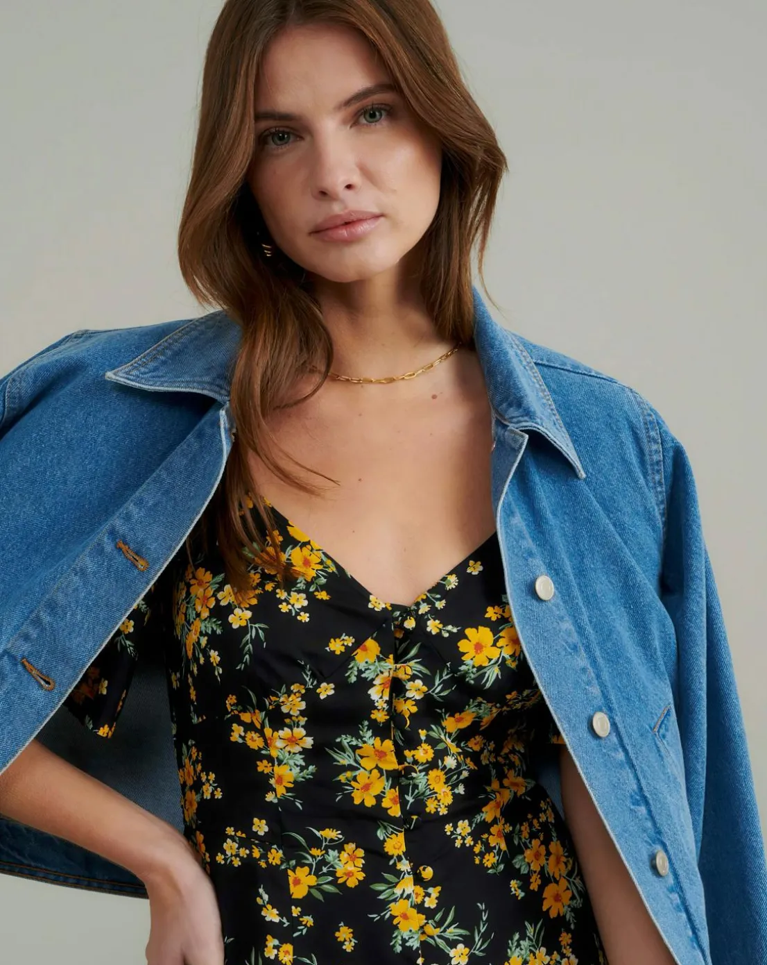 Nobody's Child Kimberly Midi Dress Yellow and Black Ditsy Floral