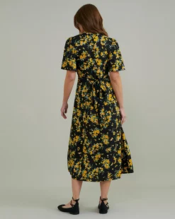 Nobody's Child Kimberly Midi Dress Yellow and Black Ditsy Floral