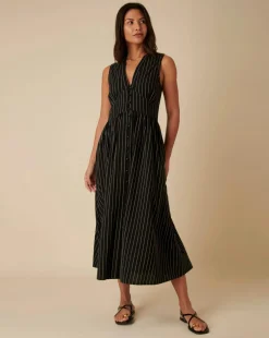 Nobody's Child Sleeveless Starlight Midaxi Dress Black Ticking Stripe