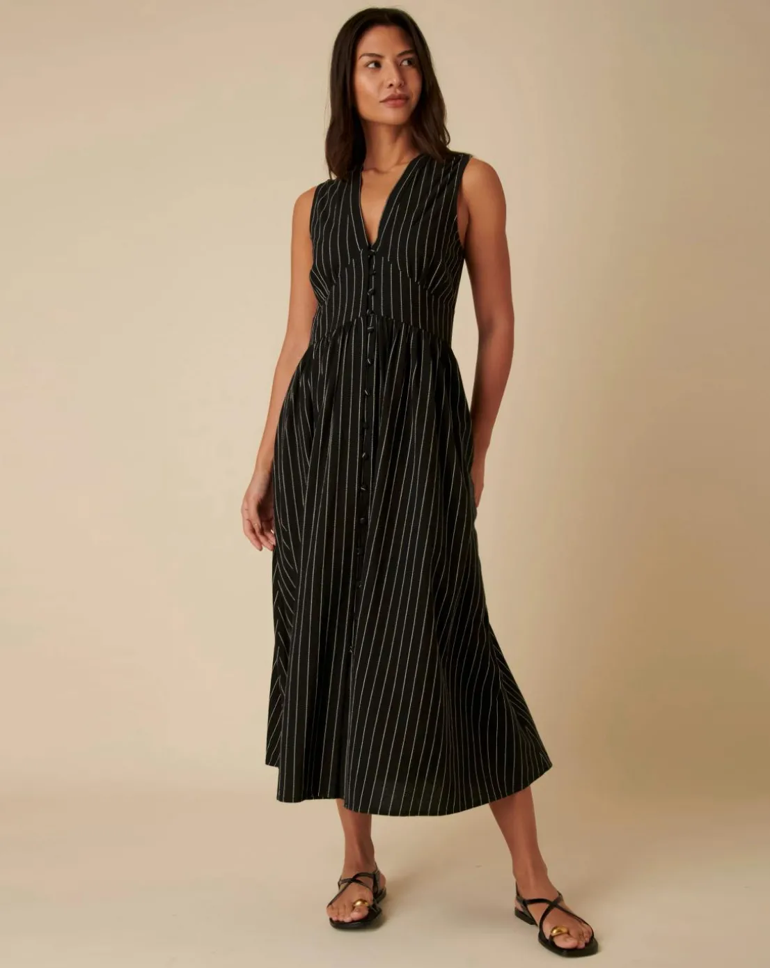 Nobody's Child Sleeveless Starlight Midaxi Dress Black Ticking Stripe