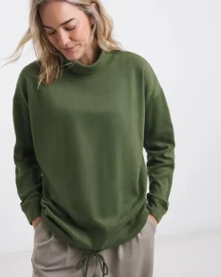 Olive Roll Neck Tie Hem Cosy Sweatshirt