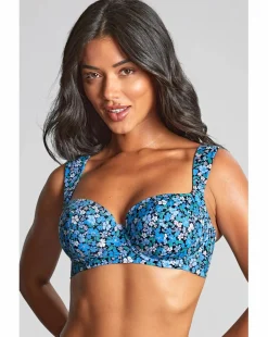 Panache Bette Balcony Wired Wide Strap Bikini Top Blue Posy Print