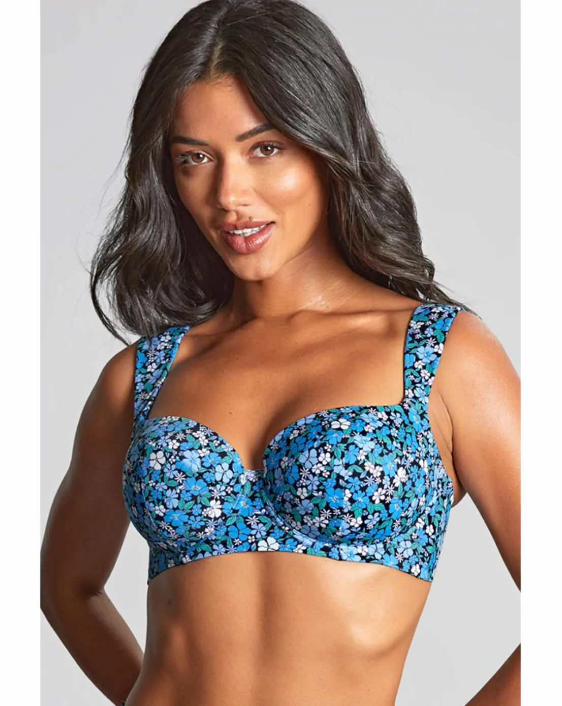 Panache Bette Balcony Wired Wide Strap Bikini Top Blue Posy Print
