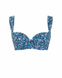Panache Bette Balcony Wired Wide Strap Bikini Top Blue Posy Print
