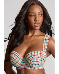Panache Bette Balcony Wired Wide Strap Bikini Top Seersucker Check