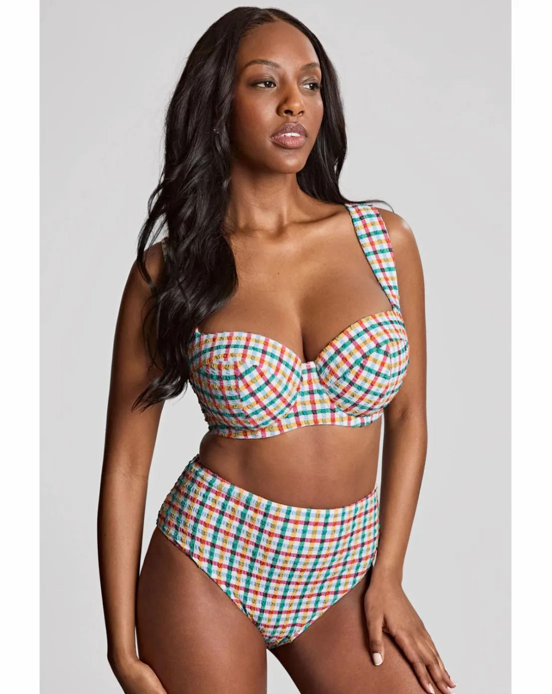 Panache Bette Balcony Wired Wide Strap Bikini Top Seersucker Check