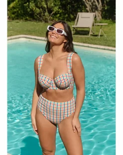 Panache Bette Balcony Wired Wide Strap Bikini Top Seersucker Check