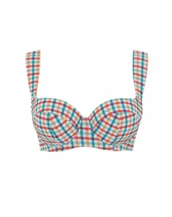 Panache Bette Balcony Wired Wide Strap Bikini Top Seersucker Check