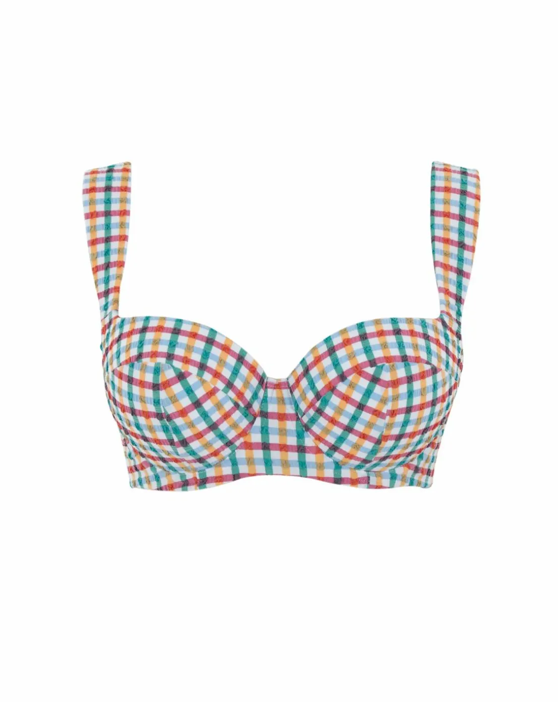 Panache Bette Balcony Wired Wide Strap Bikini Top Seersucker Check