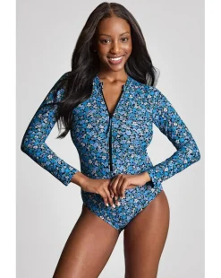 Panache Grace Long Sleeved Non Wired Swimsuit Blue Posy Print
