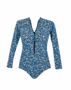 Panache Grace Long Sleeved Non Wired Swimsuit Blue Posy Print