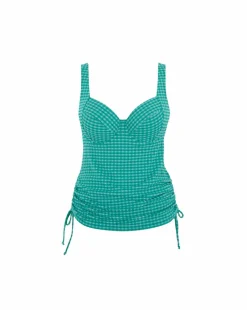 Panache Iris Balcony Wired Tankini Top Green Gingham
