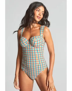 Panache Monica Balcony Wired Wide Strap Swimsuit Seersucker Check