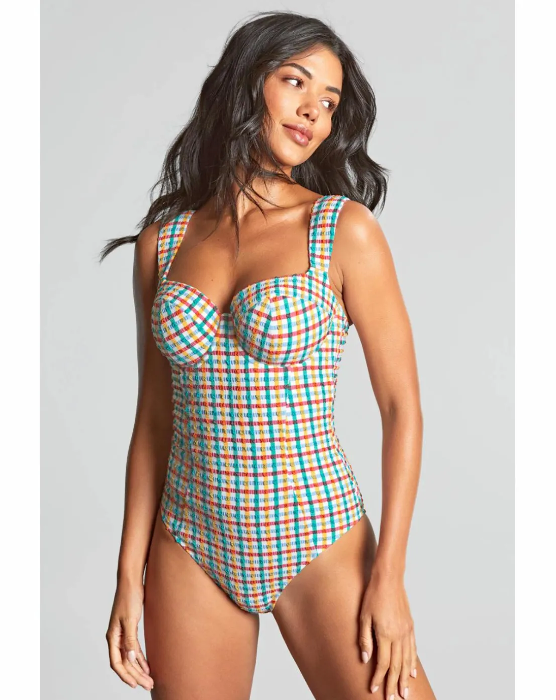 Panache Monica Balcony Wired Wide Strap Swimsuit Seersucker Check