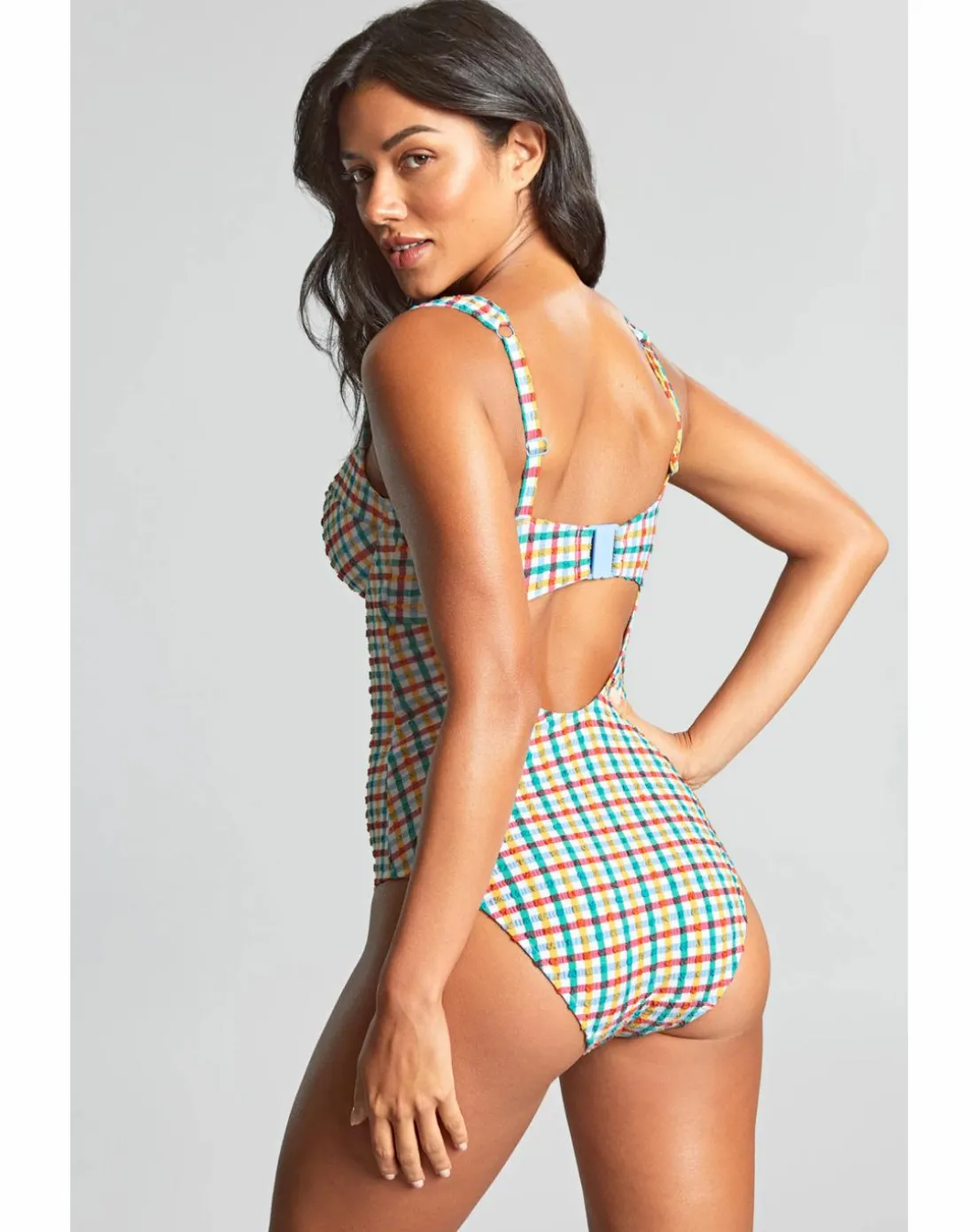 Panache Monica Balcony Wired Wide Strap Swimsuit Seersucker Check