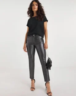 Pewter Metallic Slim Leg Jean