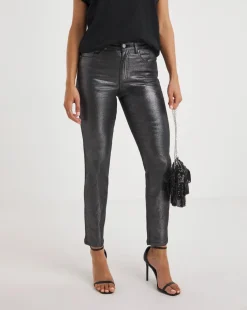 Pewter Metallic Slim Leg Jean