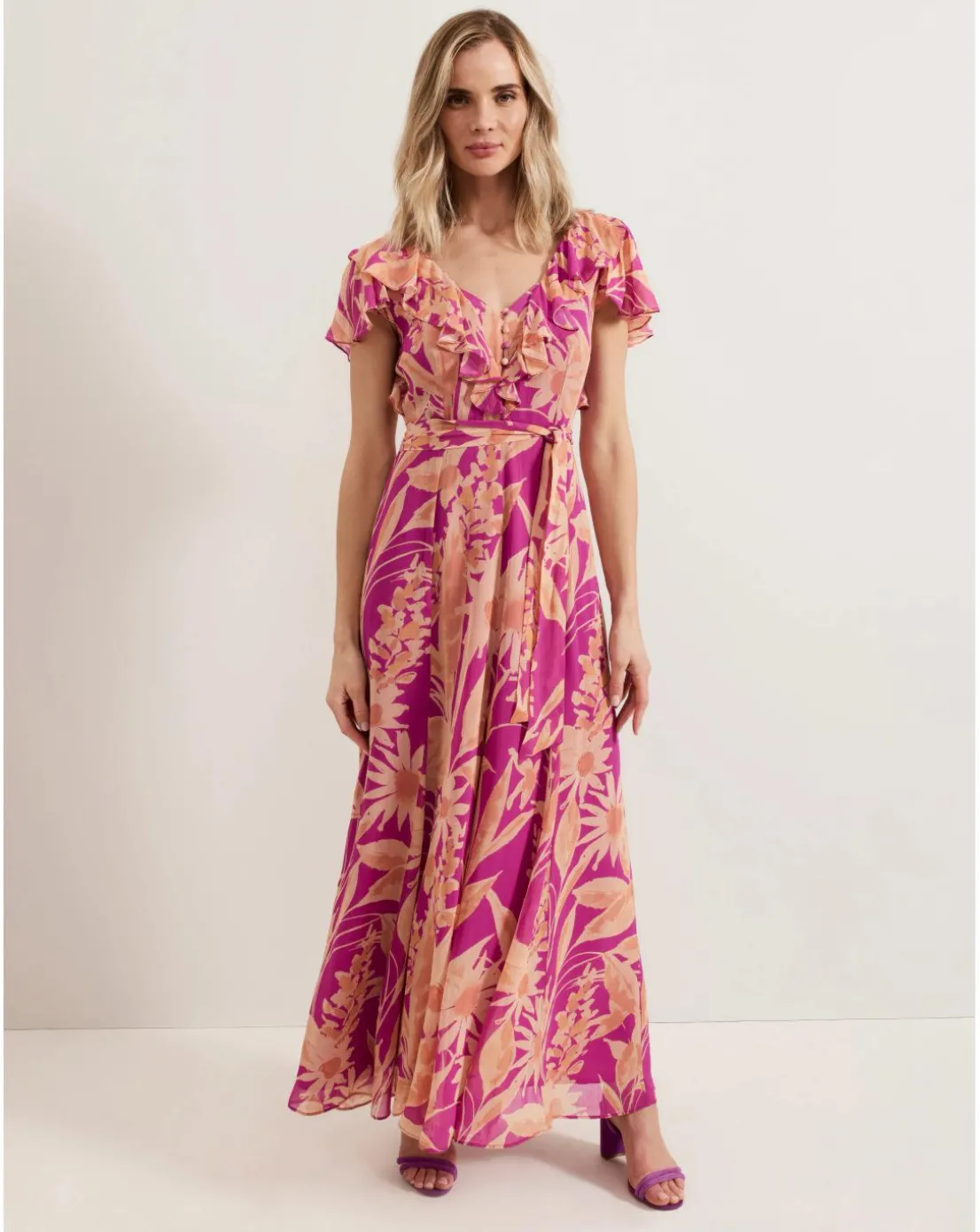Phase Eight Dinara Printed Frill Detail Maxi Dress