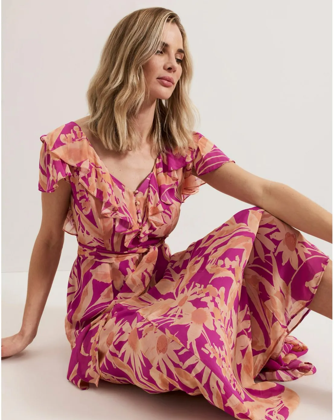 Phase Eight Dinara Printed Frill Detail Maxi Dress