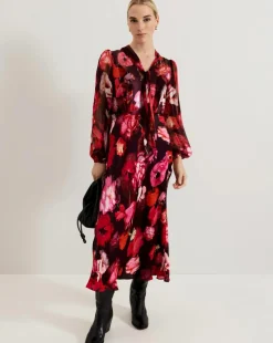 Phase Eight Eleini Floral Tie Neck Midi Dress