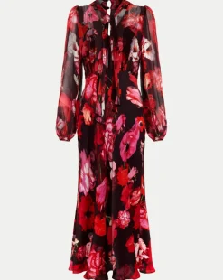 Phase Eight Eleini Floral Tie Neck Midi Dress