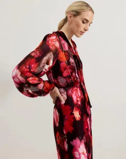 Phase Eight Eleini Floral Tie Neck Midi Dress