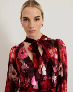 Phase Eight Eleini Floral Tie Neck Midi Dress