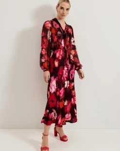 Phase Eight Eleini Floral Tie Neck Midi Dress