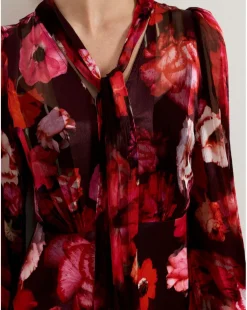 Phase Eight Eleini Floral Tie Neck Midi Dress