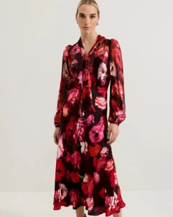 Phase Eight Eleini Floral Tie Neck Midi Dress