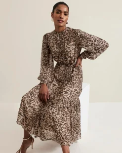 Phase Eight Eve Leopard Fil Coupe Print Midi Dress