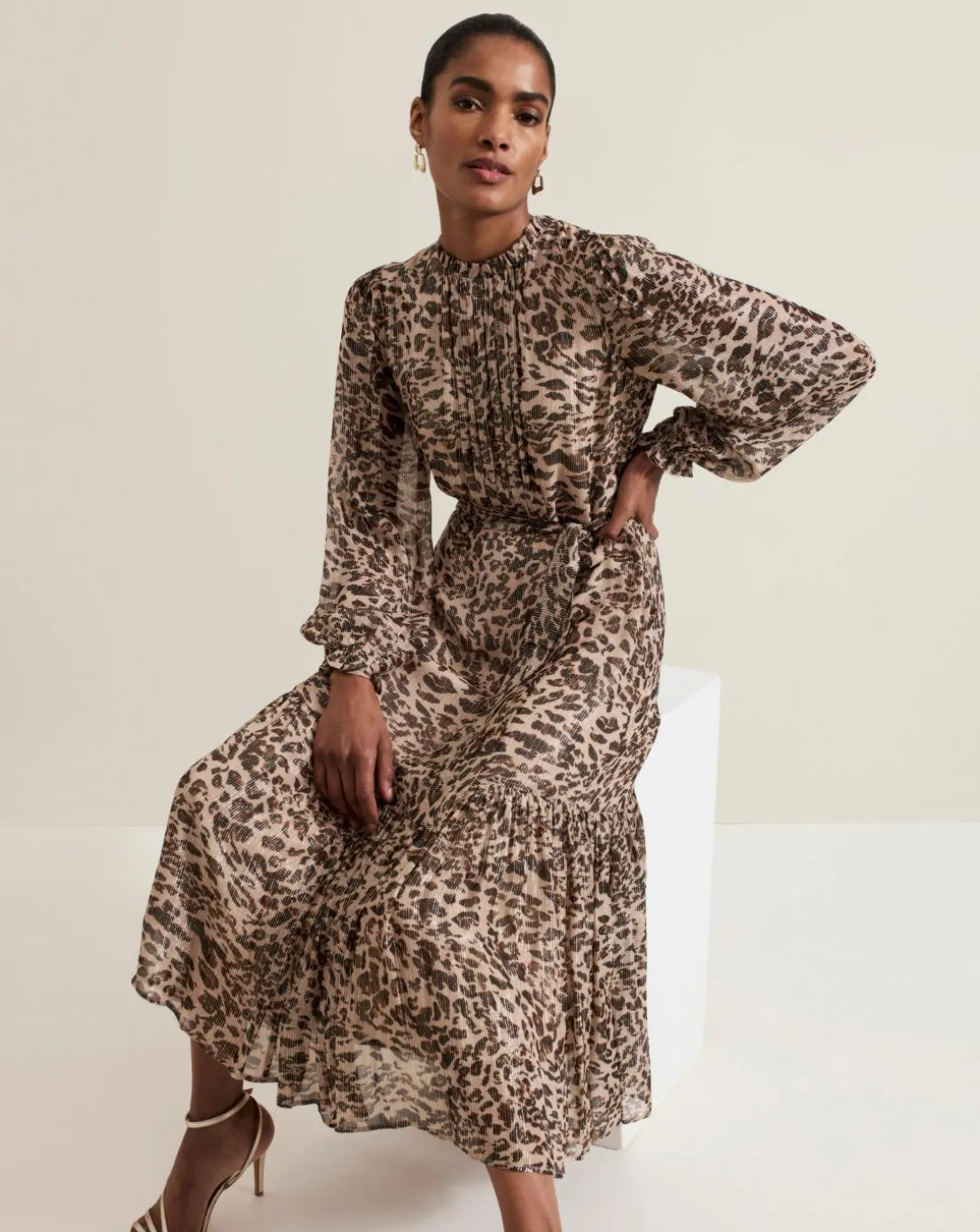 Phase Eight Eve Leopard Fil Coupe Print Midi Dress