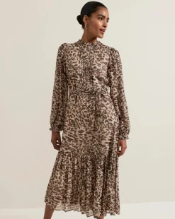 Phase Eight Eve Leopard Fil Coupe Print Midi Dress