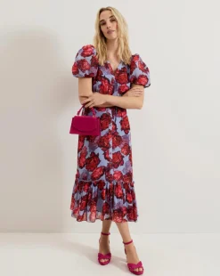 Phase Eight Francesca Floral V Neck Midi Dress