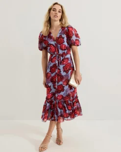 Phase Eight Francesca Floral V Neck Midi Dress