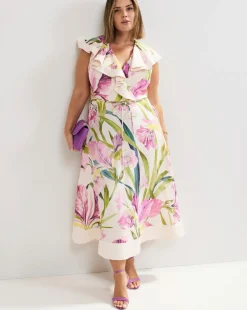 Phase Eight Matilda Floral Linen Ruffle Midi Dress