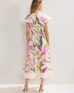 Phase Eight Matilda Floral Linen Ruffle Midi Dress