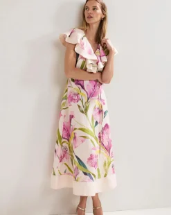 Phase Eight Matilda Floral Linen Ruffle Midi Dress