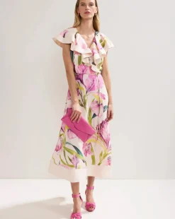 Phase Eight Matilda Floral Linen Ruffle Midi Dress