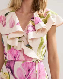 Phase Eight Matilda Floral Linen Ruffle Midi Dress