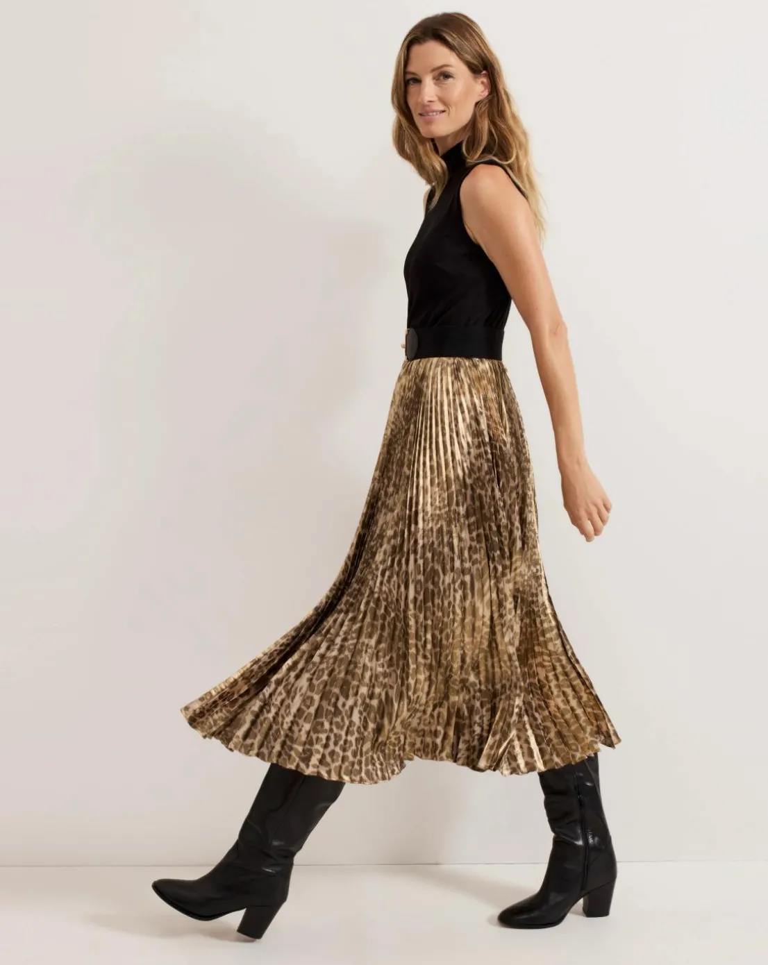 Phase Eight Meloni Jersey Leopard Pleat Midi Dress