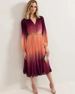 Phase Eight Mira Ombre Button Detail Pleat Dress