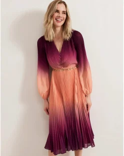 Phase Eight Mira Ombre Button Detail Pleat Dress