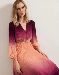 Phase Eight Mira Ombre Button Detail Pleat Dress