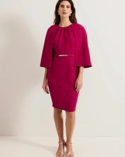 Phase Eight Veronica Pink Cape Belted Midi Dress