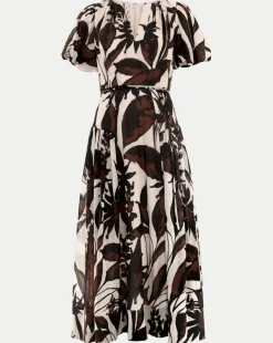 Phase Eight Zarah Printed Puff Sleeve V Neck Midi Dress