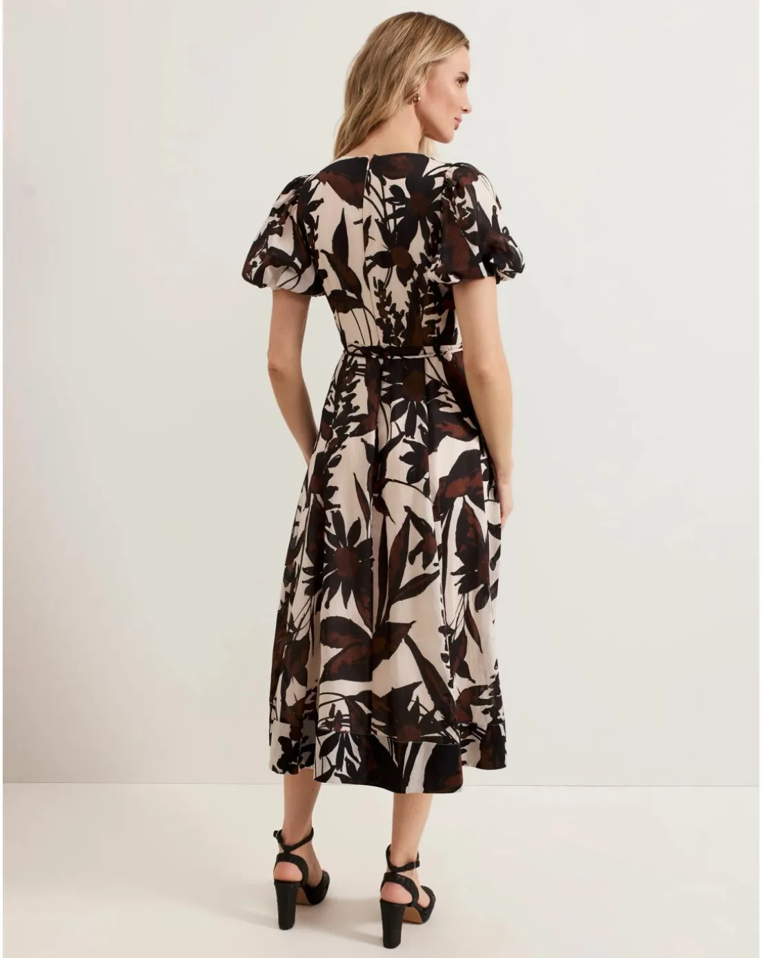 Phase Eight Zarah Printed Puff Sleeve V Neck Midi Dress