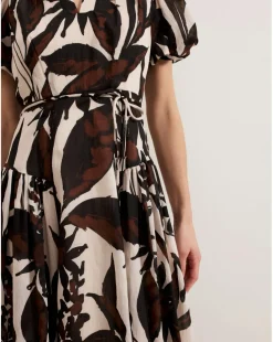 Phase Eight Zarah Printed Puff Sleeve V Neck Midi Dress