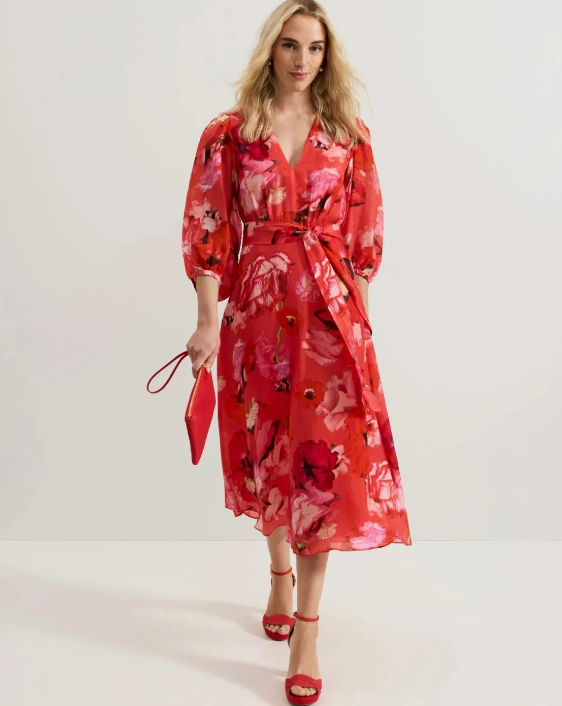 Phasse Eight Fedrica Floral Long Sleeve Midi Dress