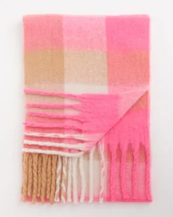 Pink Check Super Soft Blanket Scarf